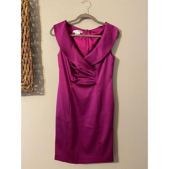 Kay Unger Dress Raspberry Pink 6 Silk Lined Portrait Collar Cocktail Party Event - Picture 8 of 8